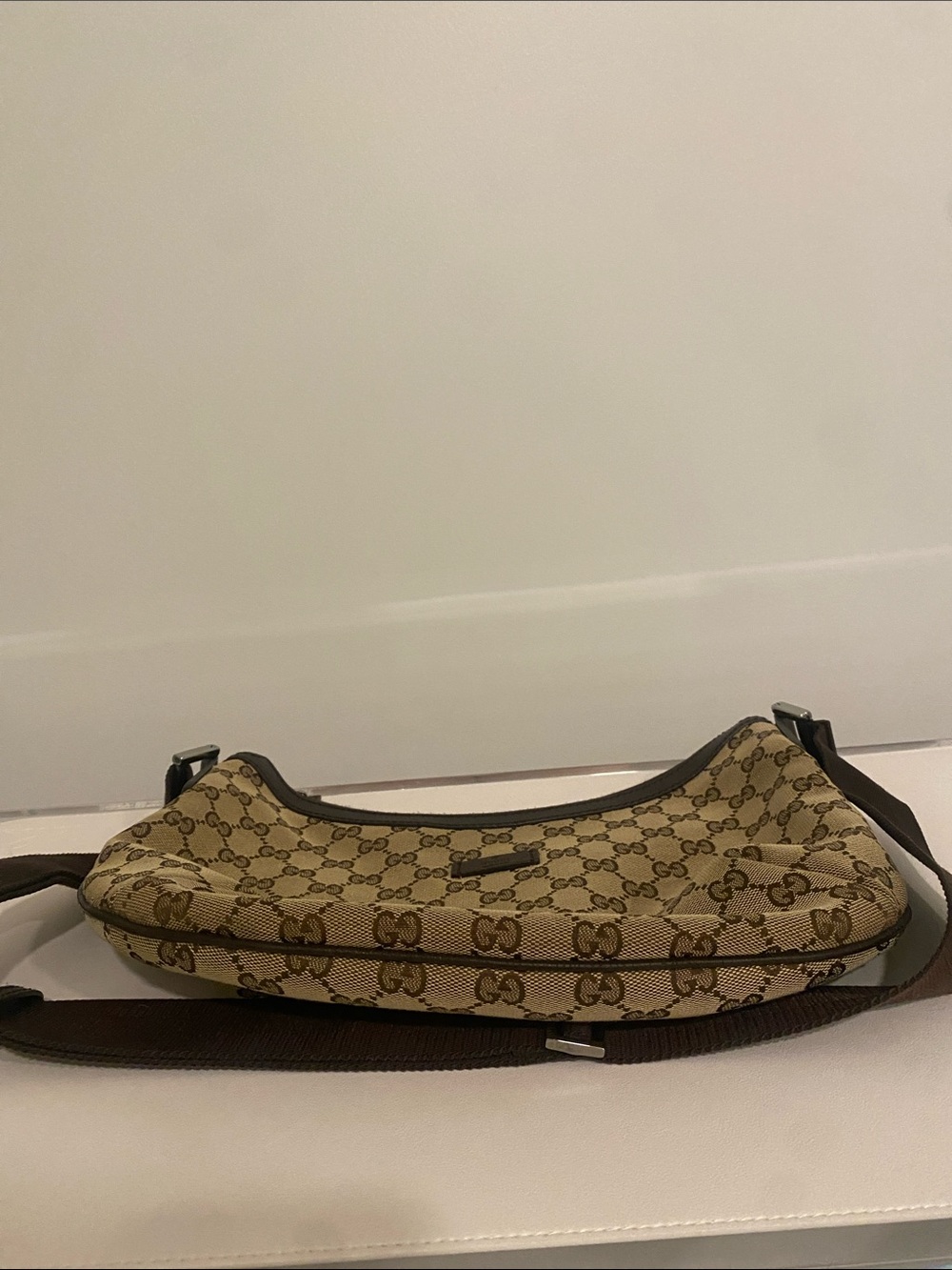 Gucci Brown Beige GG Canvas Crescent Shoulder Bag - Picture 5 of 7